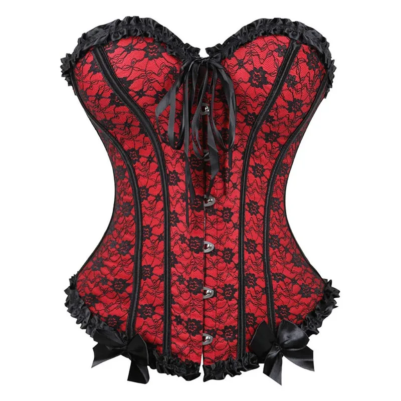 Women Corset Bustier Top Sexy Lingerie Floral Bow Corselet Vintage Espartilho Femme Plus Size Burlesque Costume Basque Red Blue