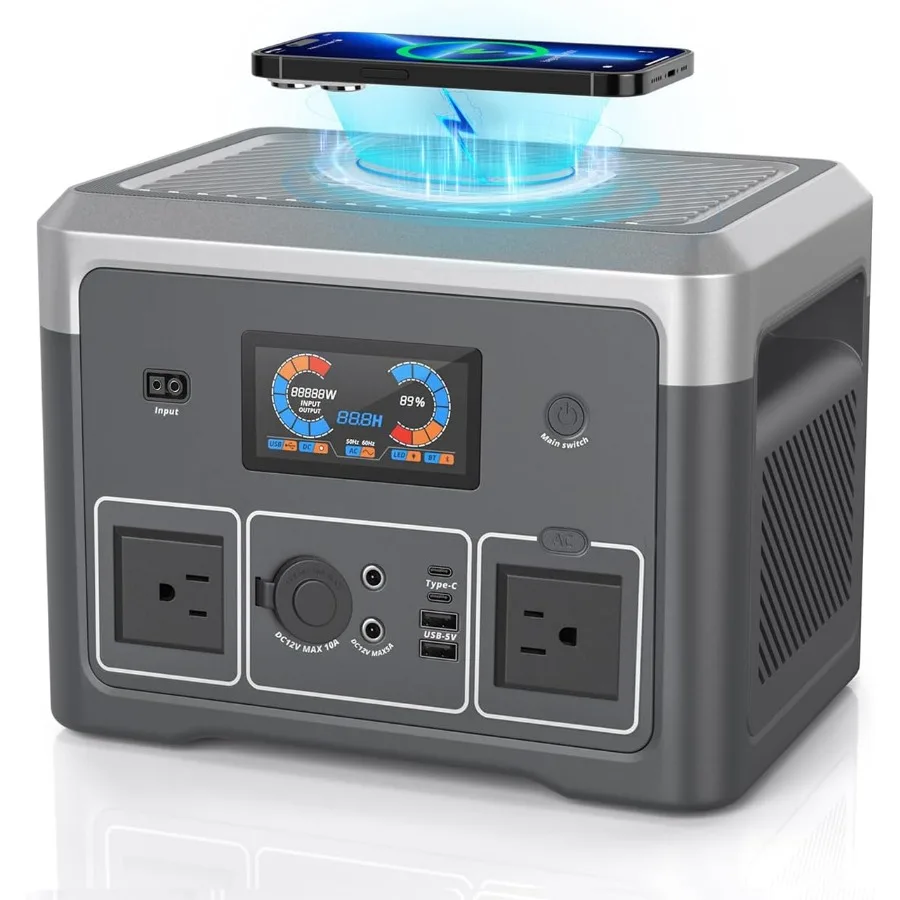 

Portable Power Station 600W 665.6Wh LiFePO4 Battery Backup Solar Generator with 2x 600W AC Outlets Surge 1800W Integrated LED L