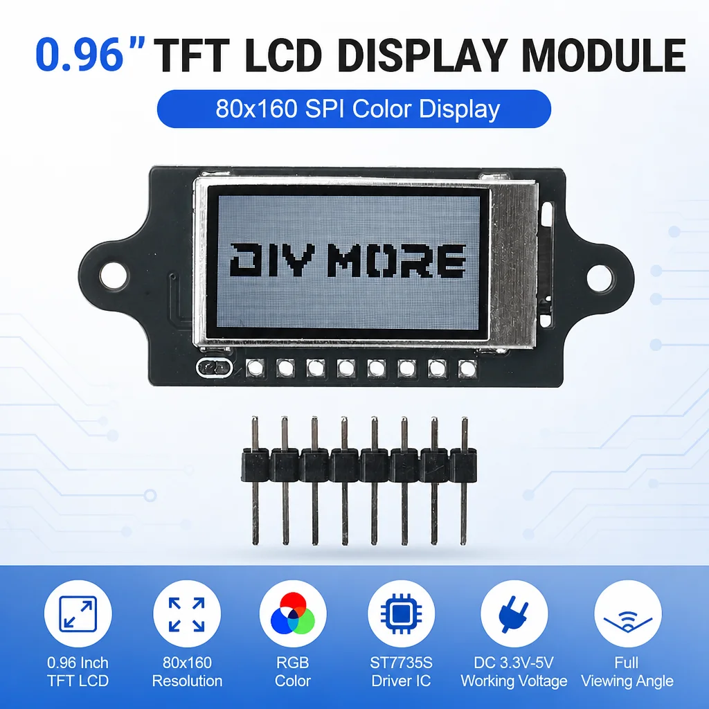 ST7735S TFT LCD Module 0.96 Inch 80X160 Resolution 4 Line SPI Interface 8 Pin Blue Board 3.3V‑5V Wide Voltage Color Display
