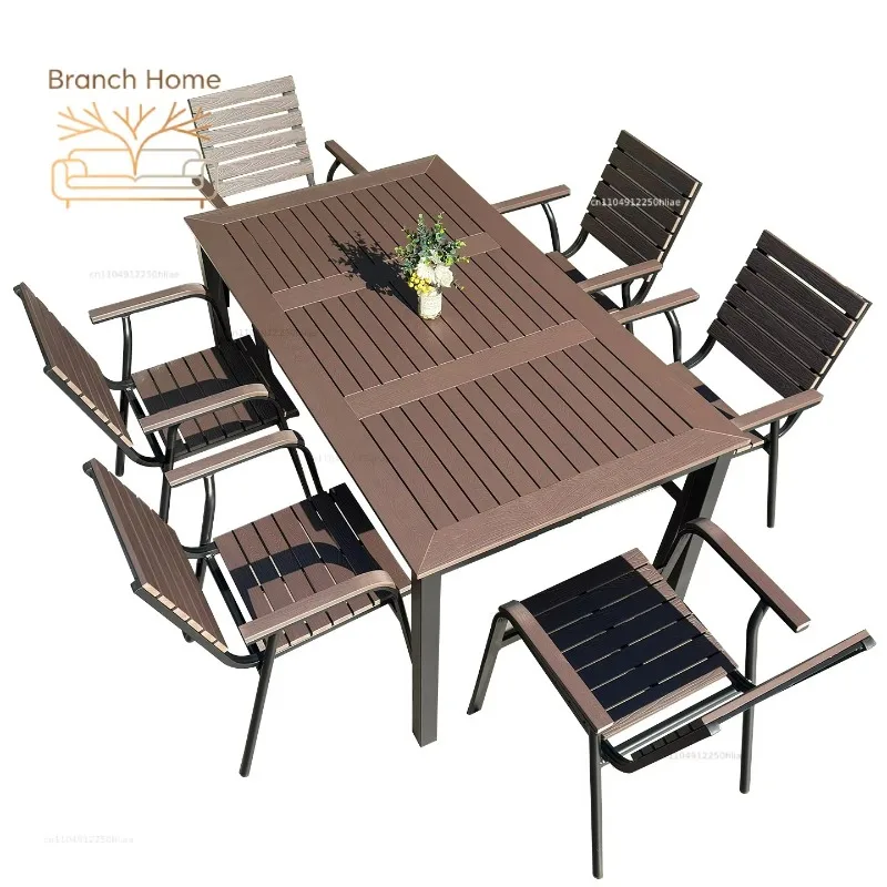 Outdoor courtyard plastic wood tables and chairs combination villa balcony outdoor open-air garden outside leisure preservative