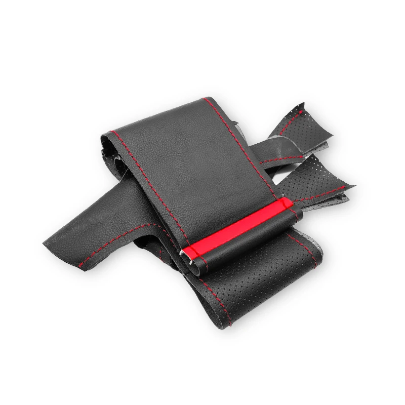 For VW Golf 4 MK4 1998 - 2004 For Passat B5 1998 - 2005 Hand Stitched Car Steering Wheel Cover Trim Black Leather with red strip
