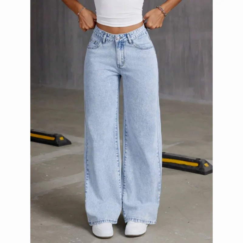 2026 New High Waist Wide Leg Jeans Women Vintage Washed Loose Straight Denim Pants Streetwear Casual Baggy