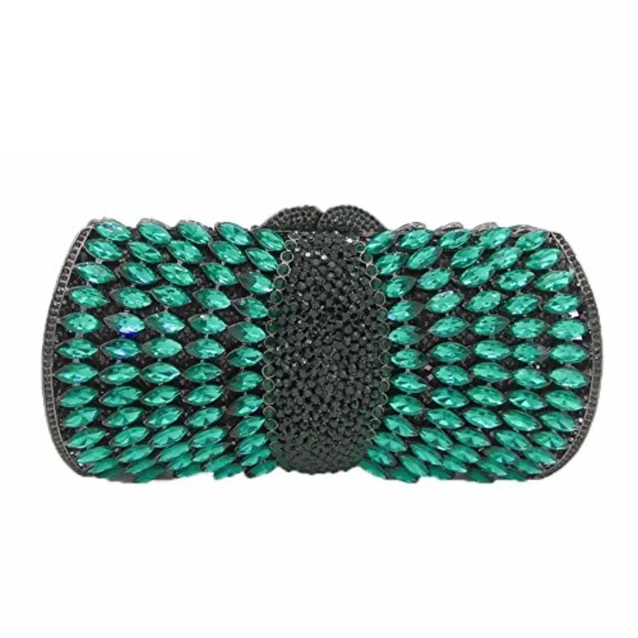 Evening clutch purse for women: crystal-embellished rhinestone handbag with metallic spikes, silver-tone finish, lightweight bo