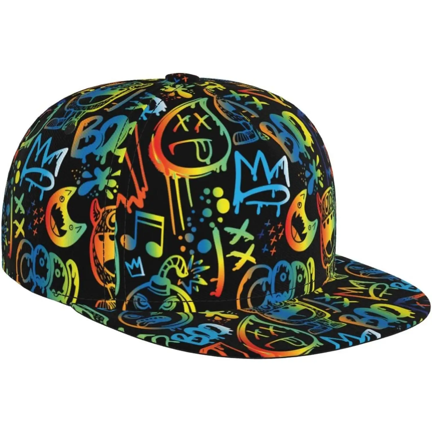 

Неоновая кепка Snapback с граффити Mashup Trippy Street Art, бейсболка Snapback с граффити, регулируемая плоская кепка в стиле хип-хоп