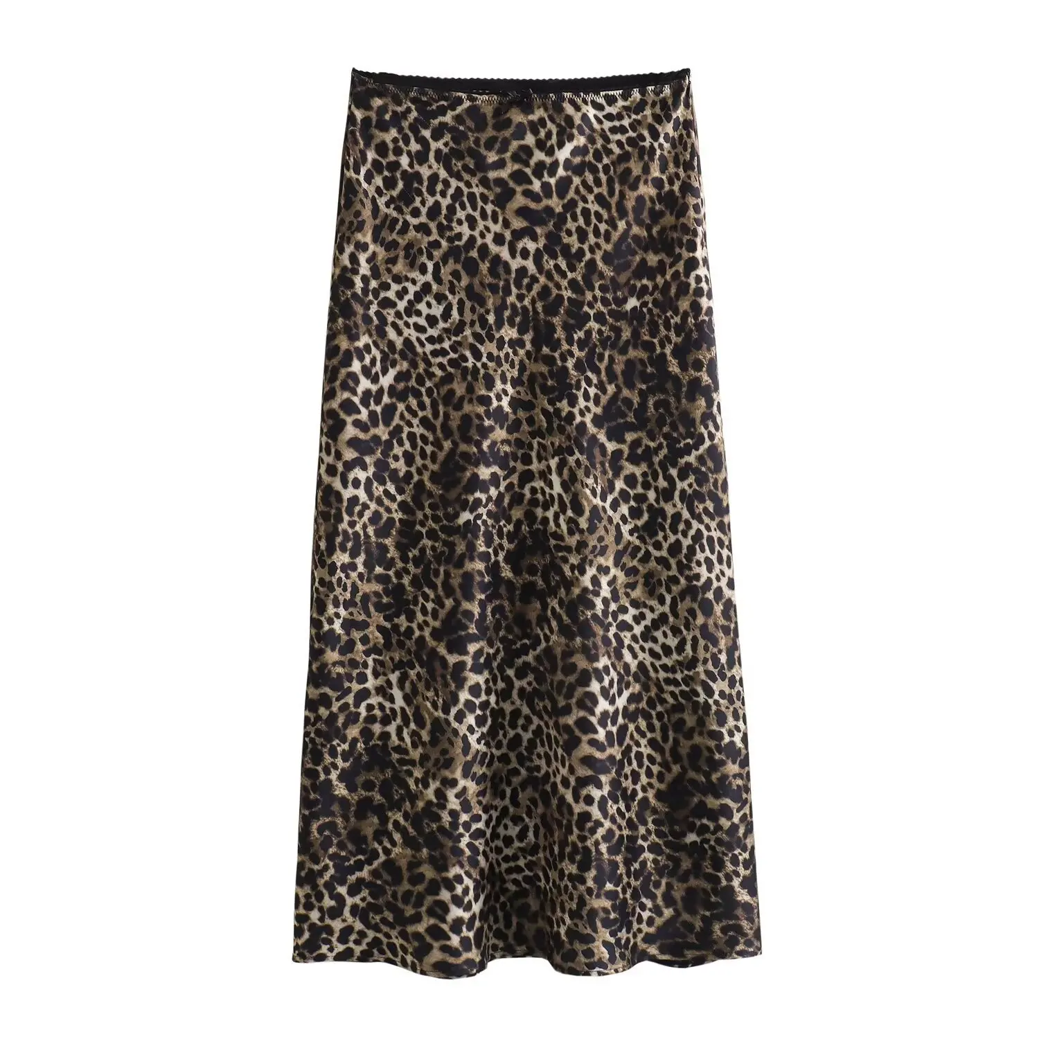 

High Waist Slim Fit Animal Print Silk Satin Skirt Faionable Long A-Line f-length Women's Skirt Cross-Border Hot S