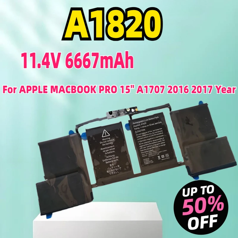 

Новый аккумулятор для ноутбука A1820 для APPLE MACBOOK PRO 15 дюймов A1707 2016 2017 год 11,4 В 6667 мАч 76 Втч