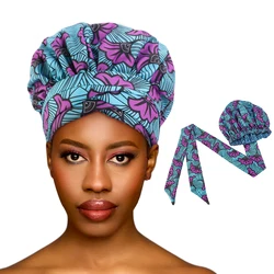 New Women African Print Turban Hat Satin-Lined Head Wraps Vintage Lace Up Headscarf Beanies Bandanas Sleeping Cap For wedding