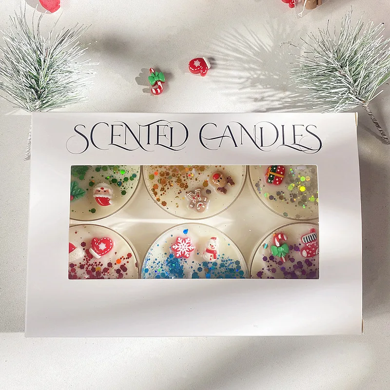 

Glitter scented Candle, small tea wax, small candle, soy wax colored Conch shell candle cup gift box.6 candle set