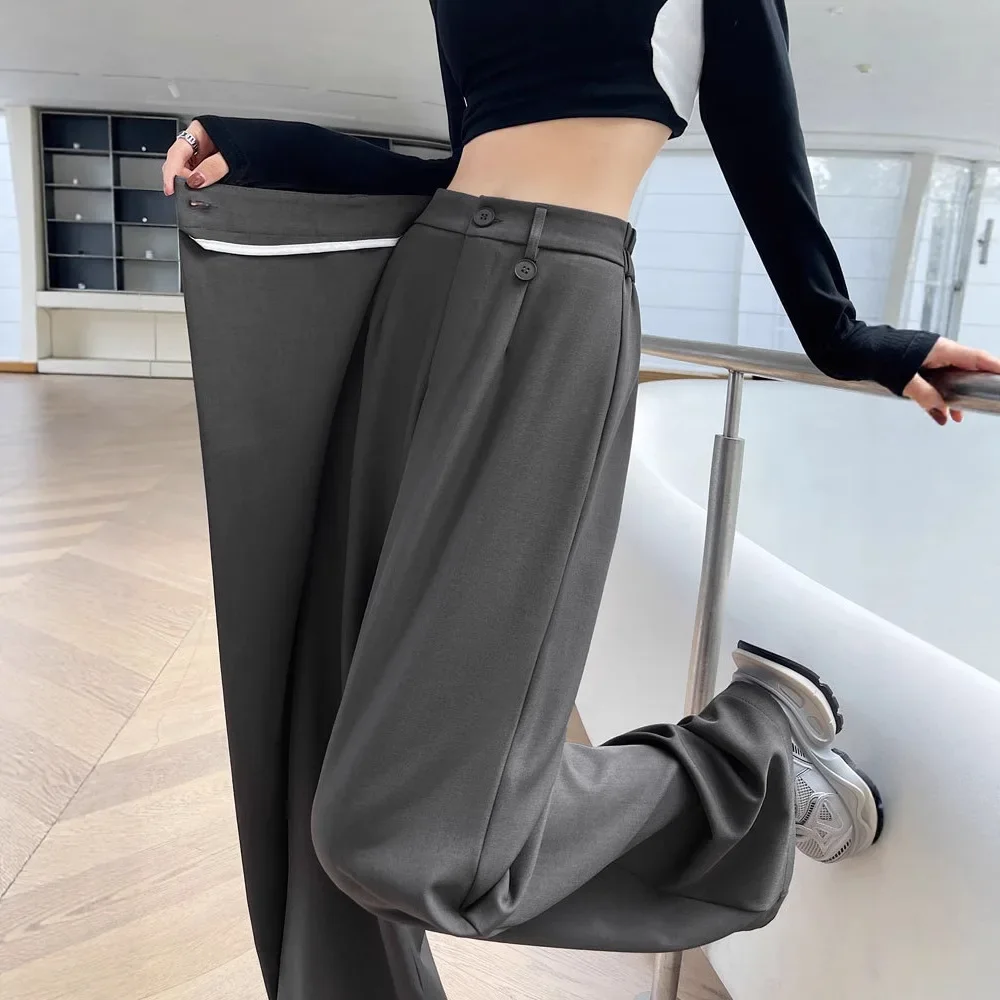 High Waist Wide Leg Suit Pants Women's Autumn New Loose Straight Casual Trousers Asymmetrical Design Comfortable Straight Leg Tr
