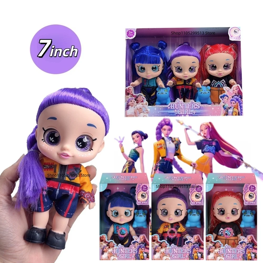 

K-Pop Demon Hunters Vinyl Doll 7 Inch 5D Eyes Huntr/x Anime Rumi Figure with Movie Theme Song Toy for Fan Collection Kids Gift