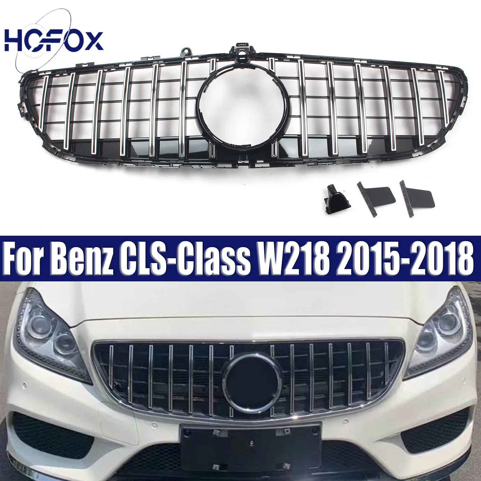 

For Mercedes Benz CLS-Class W218 2015-2018 Front Grille Bumper Intake Hood Mesh Grid All Black Front Bumper GT Grille