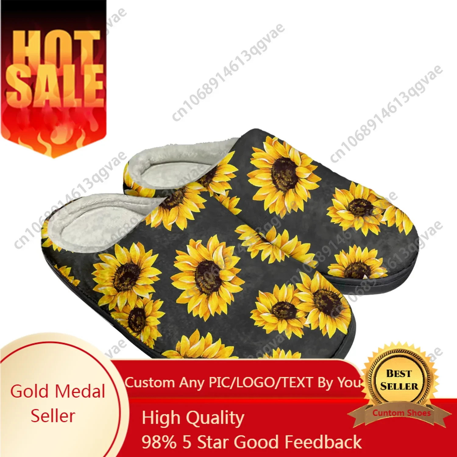 

Sunflower Yellow Flower Pop Home Cotton Custom Slippers Mens Womens Sandals Plush Bedroom Casual Keep Warm Shoe Thermal Slipper