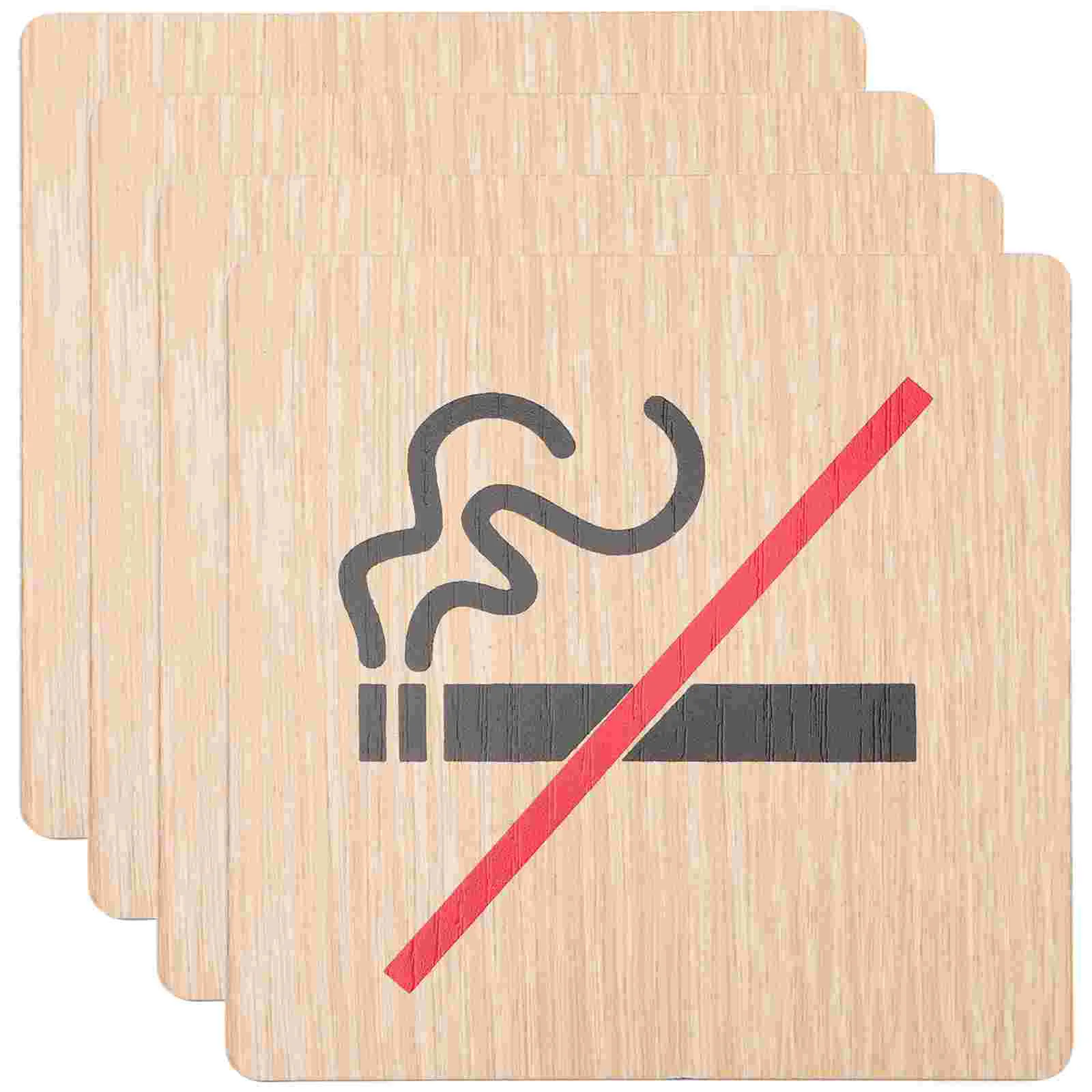 

4 Pcs No Smoking Sign Wooden Car Signs Public Doorplate Non-smoking Hotel Warning