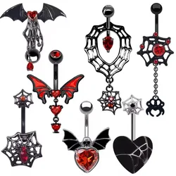 Cobweb Pendant Navel Ring Heart Zircon Belly Piercing Bar Navel Button Rings Umbilical Nail Piercing Accessories Halloween Gift