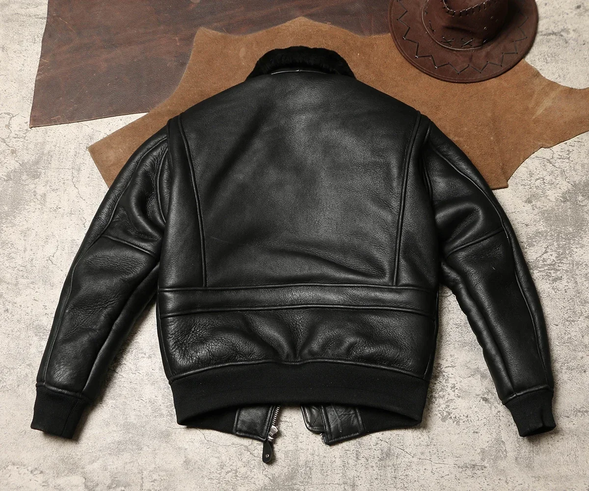 Tailor Brando Aviator Air Force Leather Jacket Original Sheepskin Fur Integrated Jacket Genuine Leather Warm Fur Jacket