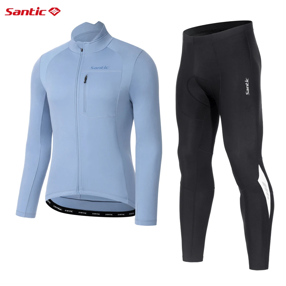 Santic Winter Fleece Cycling Set for Men MTB Bicycle Suit Windproof Thermal Jackets Comfortable Trousers High Stretch Clothing