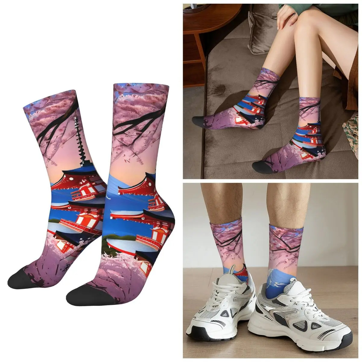 

All Seasons Mount Fuji Art Socks Harajuku Crew Socks High Quality Stockings for Men Women Christmas Gifts