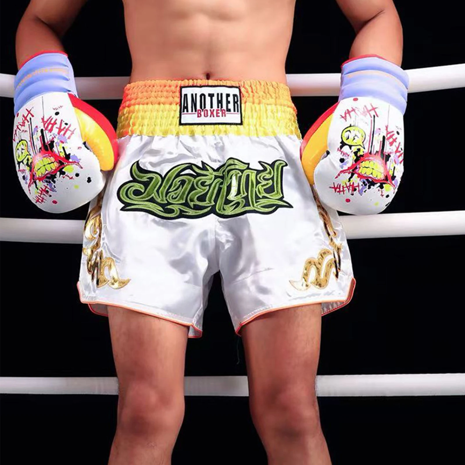 أطفال بنين بسط كتلة اللون الملاكم الملاكمة التايلاندية السراويل المختلطة فنون الدفاع عن النفس الملاكمة التدريب زي لحفلة الهالوين تأثيري #5