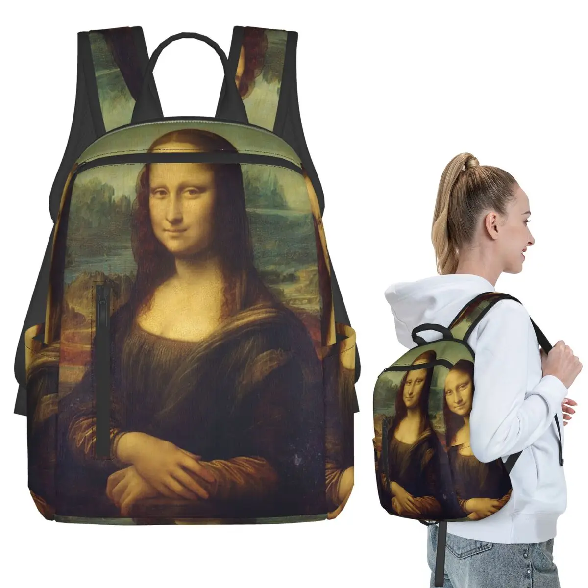 Personalized Classic Mona Lisa By Leonardo Da Vinci Painting Art Backpack Student BookBag Boys Girls School Bag