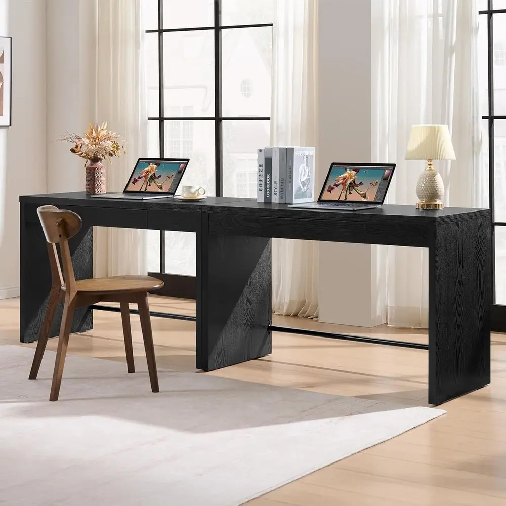 

Письменный стол 47 Executive с ящиками, местом для хранения и винтажным дизайном в стиле бохо для домашнего офиса или спальни (черный дуб, комплект из 2 шт.)