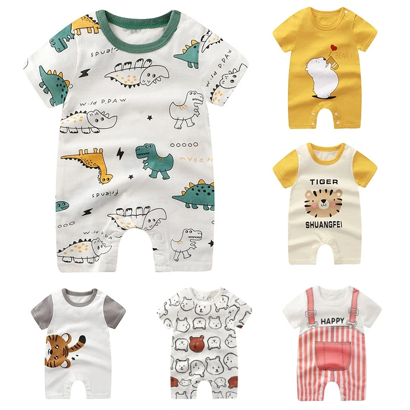 2024 New Summer Baby Clothing Newborn Boys Girls Short-sleeved Thin Section Open File Climbing Clothing Baby Jumpsuit Romper