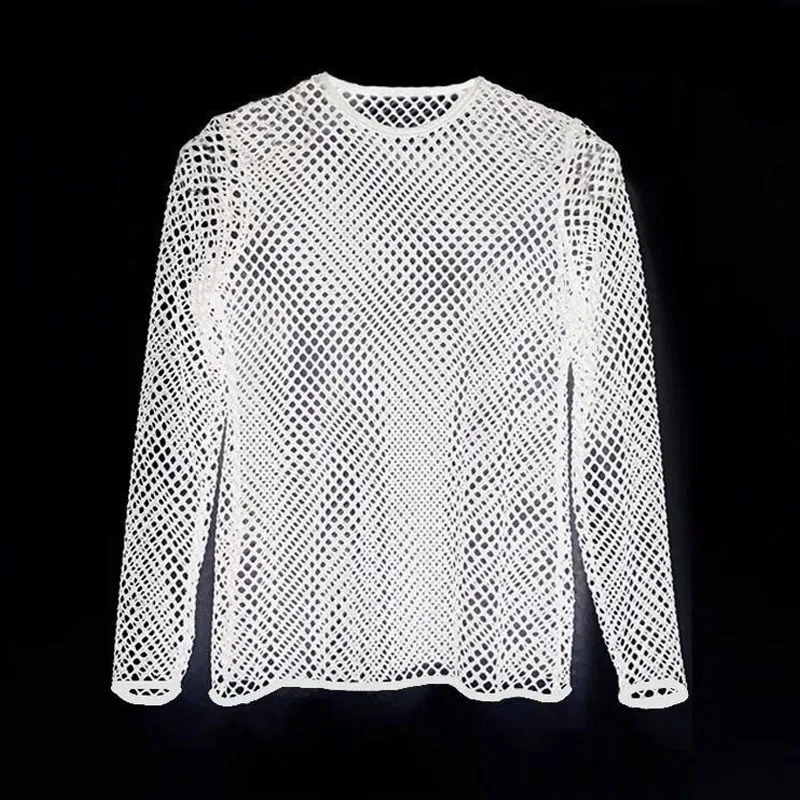 2023 Sexy Men\'s Long Sleeve Sheer Shirt Summer Casual Party Clothing Comfortable Mesh Breathable Bottoming Shirt Blouse