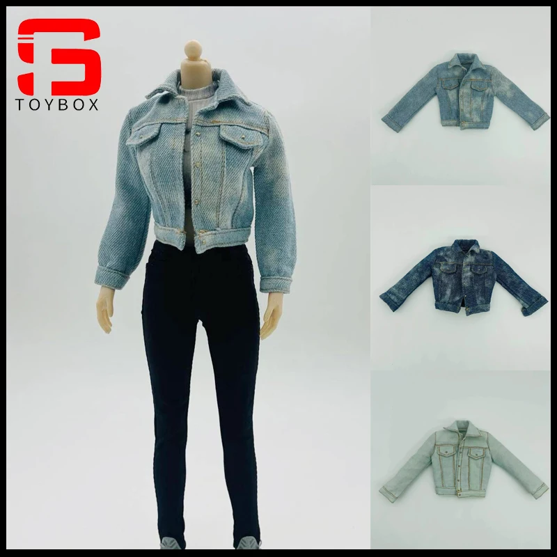 1/6 Scale Female Trendy Denim Jacket Clothes Model Fit 12-inch Soldier Action Figure Body Dolls