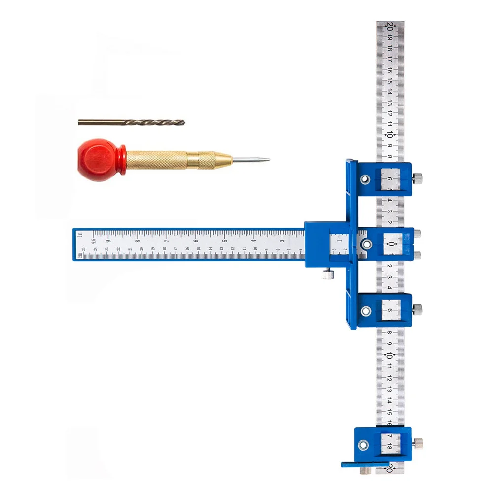 

1 Set Adjustable Punch Locator Wood Drilling Guide Tool Accurate Positioning Quick Punching Stainless Steel Ruler Detachable