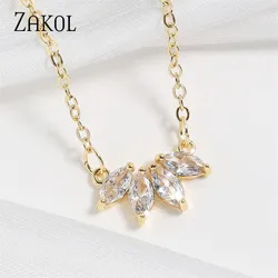 ZAKOL Fashion Leaf Shape Zircon Pendant Necklace For Women Shiny Clavicle Chain Wedding Party Exquisite Jewelry