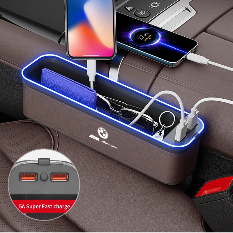 Auto USB Lade Farbe Licht Sitz Lagerung Fall Für BMW M E36 E39 E46 E60 E90 E91 F01 F10 F20 F30 X1 X2 X3 X4 X5 X6 X7 Sitz Box