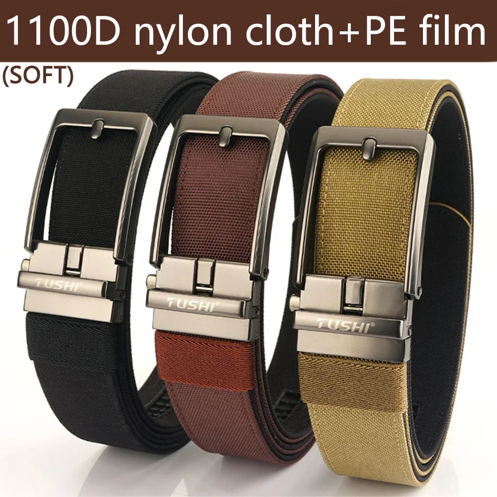 TUSHI Brand New 3.5 Wide Alloy Automatic Buckle Thickened Double-Layer Nylon Soft Mens Belt Versatile Casual Outdoor Pants Belt