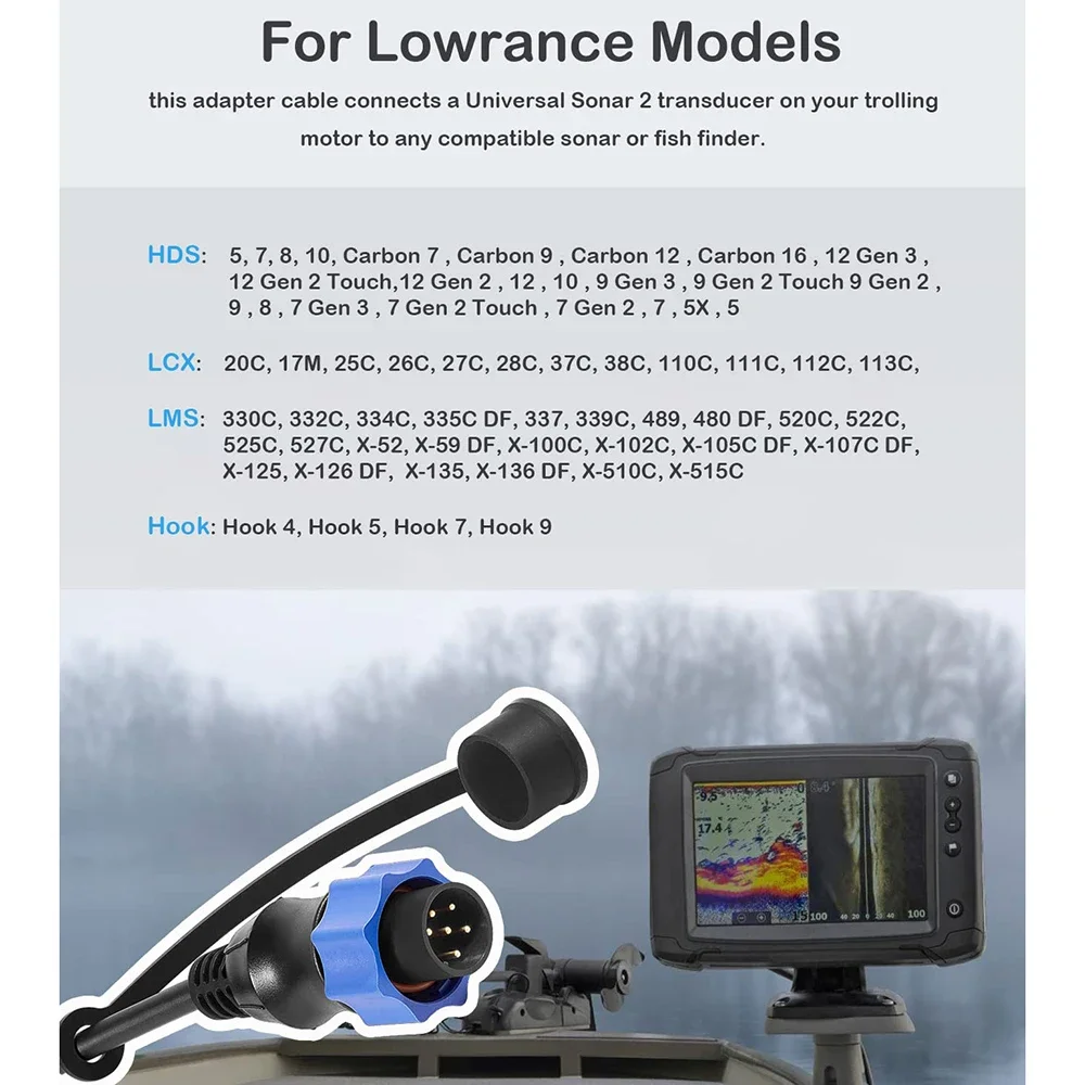 for Lowrance Fish Finder US2 Sonar Transducer on Minn Kota Trolling Motor MKR-US2-10 Universal Sonar 2 Adaptor Cable for 1852060