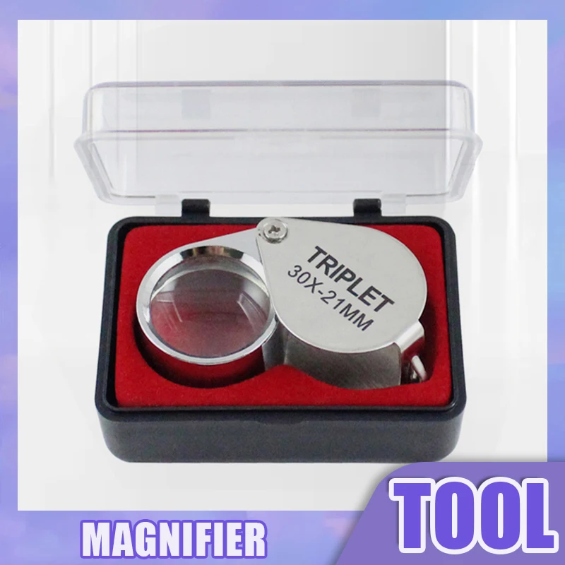 21mm Folding Loupe with Box 10X 20X 30X Portable Metal Magnifier Glass Triplet New Eye Tool for Magnifying Jewelry Diamond Watch