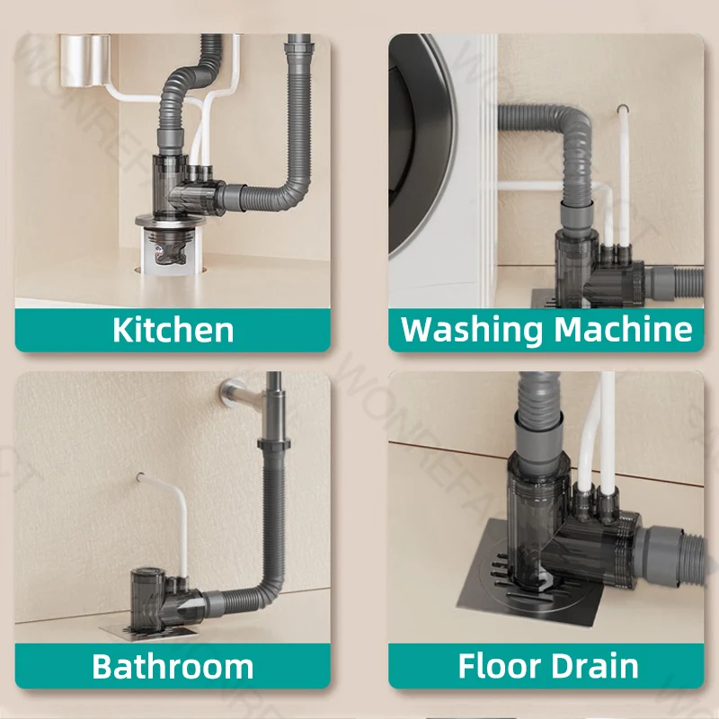 욕실 세탁기 배수 커넥터, 트리플 배수 바닥 커버, 냄새 방지 싱크대 대야, 식기세척기 정수기 오버플로 프로트