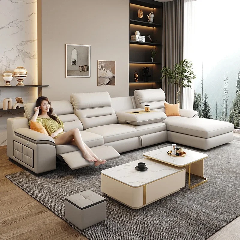 FZT Modern L-Fabric Combination Sofa Bed Set with Adjustable Backrest, Wooden Legs and Storage for Living Rooms