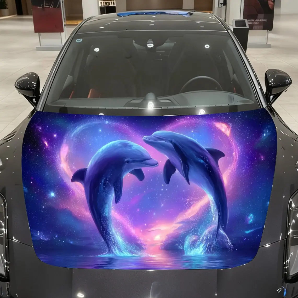Interstellar Ocean Heart Dance Car Vinyl Wrap, PVC Material Waterproof Car Hood Sticker, Self-Adhesive Scratch-Resistant Sticker