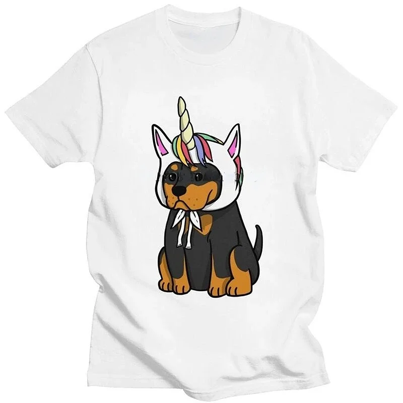 2024 Puppy Rottweiler Unicorn T Shirt Men Woman Tshirt Graphic Short Sleeve Metzgerhund Kawaii Dog Lover T-shirt Fitted Apparel