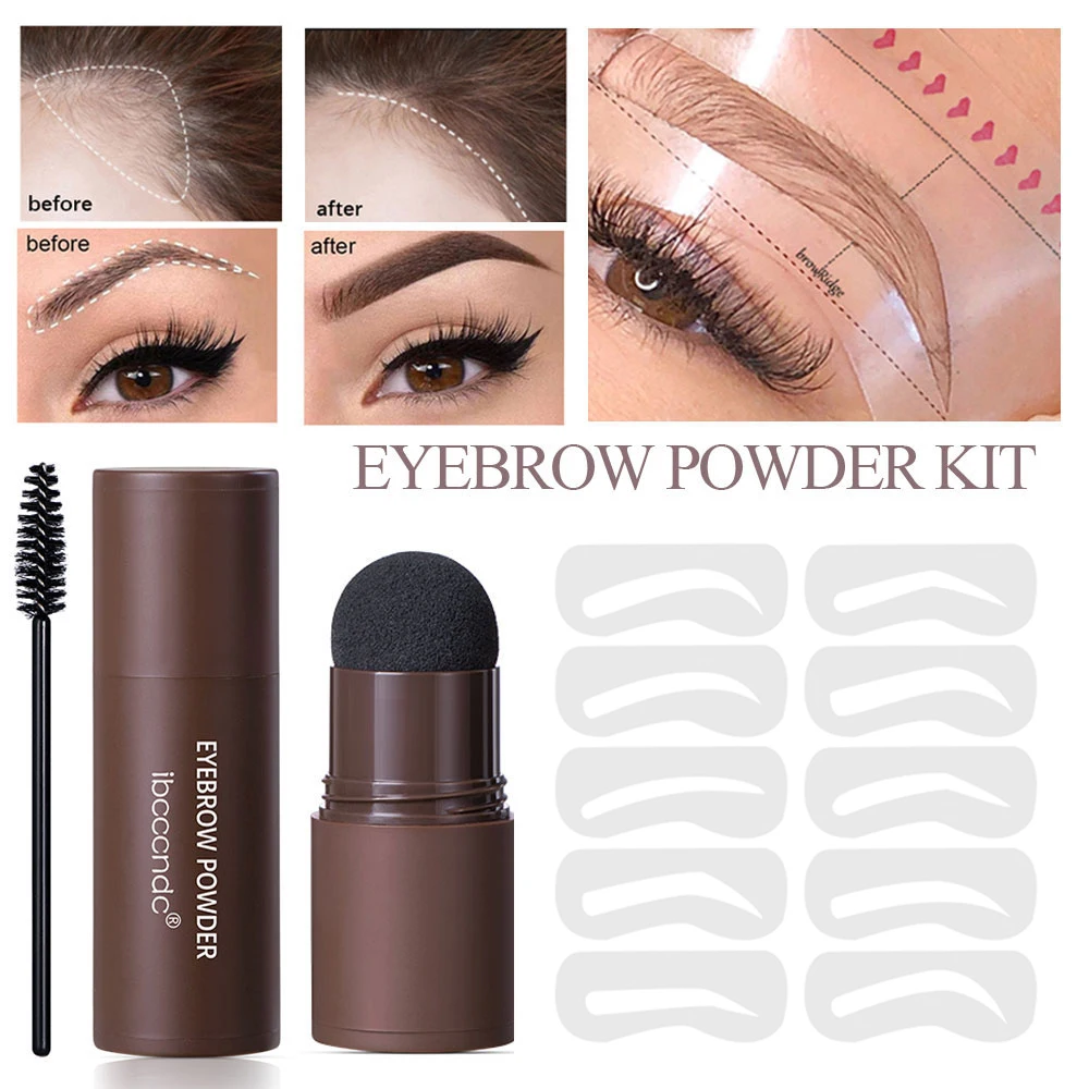 Eyebrow Powder Stamp Kit With Brow Stencils Eye Brow Cards Long Lasting Natural One Step Brows Makeup Ru Warehouse