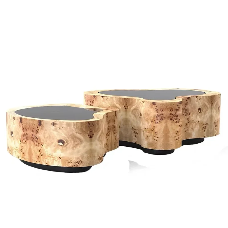 

Light luxury modern simple stainless steel special-shaped coffee table combination creative glass tempered tea table