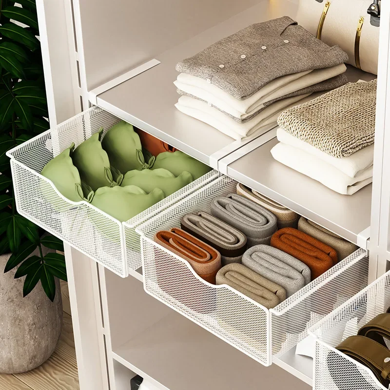 Closet Hanging Basket Drawer Style Storage Rack with Pull-out Partition, Underwear Socks Artifact, Clothes Storage Hanging Style