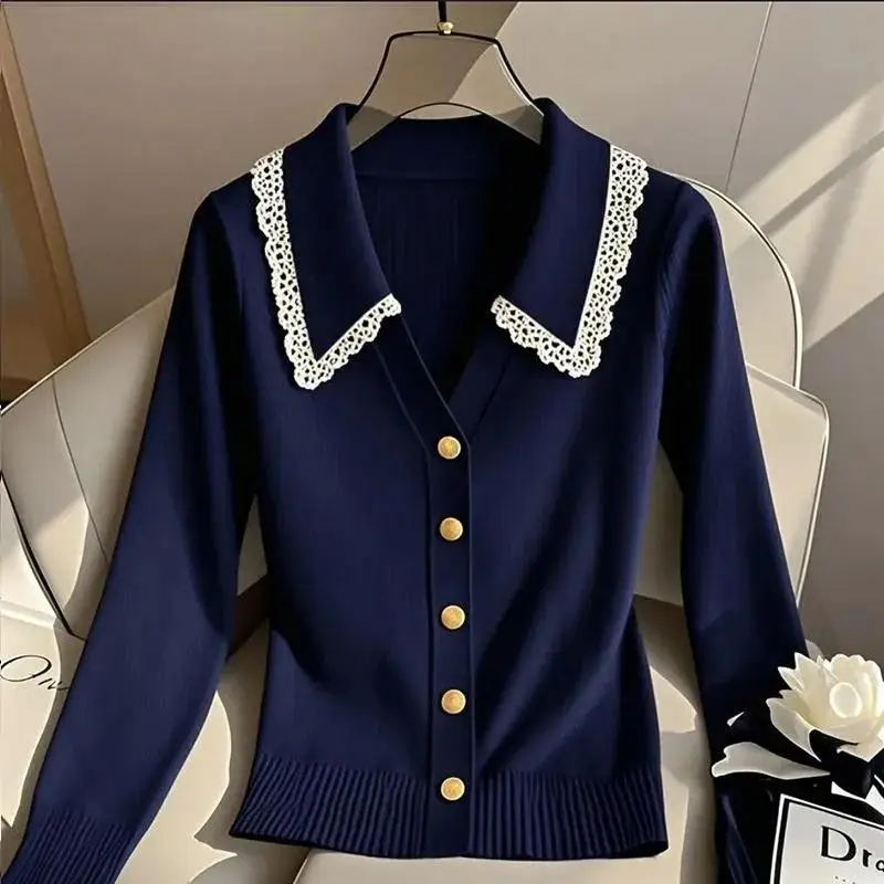 

Женская одежда, весенне-осенняя модная простая пуговица, однотонный воротник-поло, женский универсальный вязаный тонкий топ Te