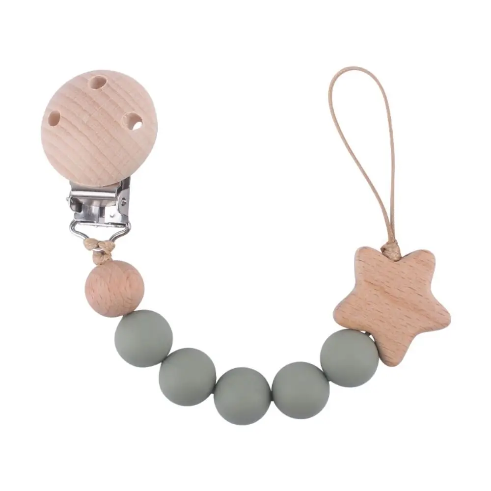 Dummy Clips Pacifier Holder Clips Wood Soother Holder Baby Pacifier Chain Star Nipple Holder Clips Baby Teether Straps Baby