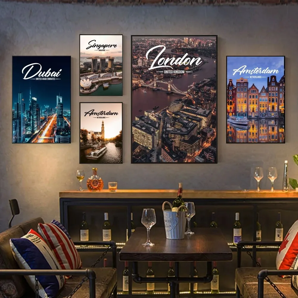 Famous Travel CitiesKuala Lumpur_Dubai_Amsterdam_Lisbon_ Poster HD Posters Home Room Bar Cafe Decor Art Wall Painting Picture