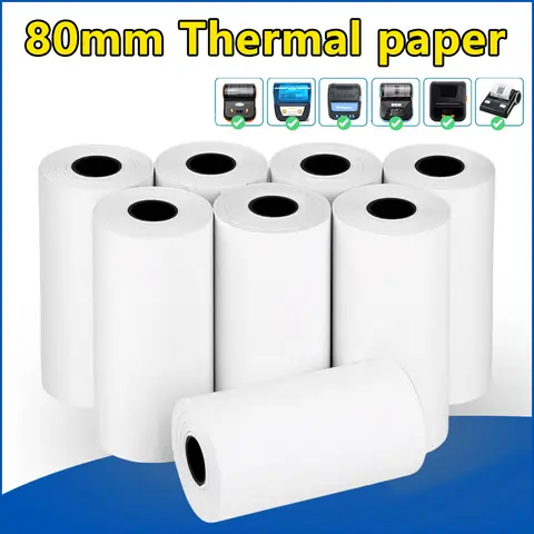 Papel térmico para recibos de 80MM, 3/6/10 rollos de papel blanco para Mini impresora térmica portátil de recibos para impresión comercial en supermercados