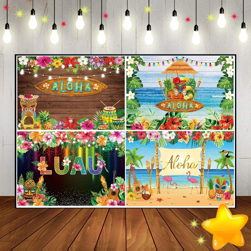 Tiki Bar Summer Tropical Hawaiian Background Photography Backdrops Surprise Photo The Breath of Youth Custom Birthday Backdrop