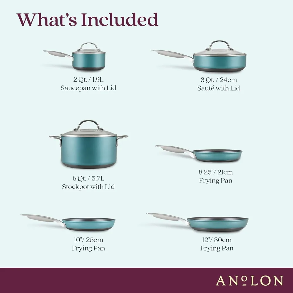 Achieve Hard Anodized Nonstick Cookware Pots and Pans Set, 9 Piece - Teal