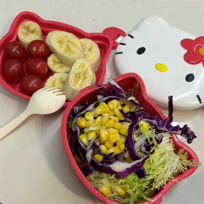 

New Cartoon Hello Kitty Double layered Lunch Box Cute girl heart bento box student children's girls' tableware Toys for Gifts
