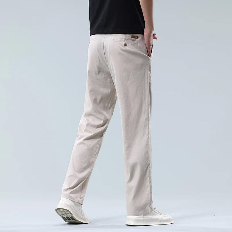 

Весенне-летние тонкие мужские брюки из льна и хлопка, дышащие, прохладные, свободные, прямые, однотонные, деловые, высокого качества
