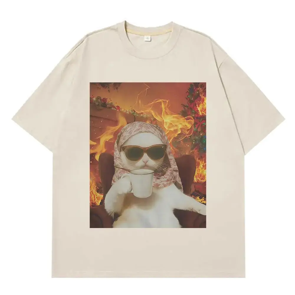 Hip-hop Tops I Chill Cat Xmas Funny Cat Meme T-shirt Casual Loose T-shirt Summer Aesthetic Fashion Print T-shirts Unisex