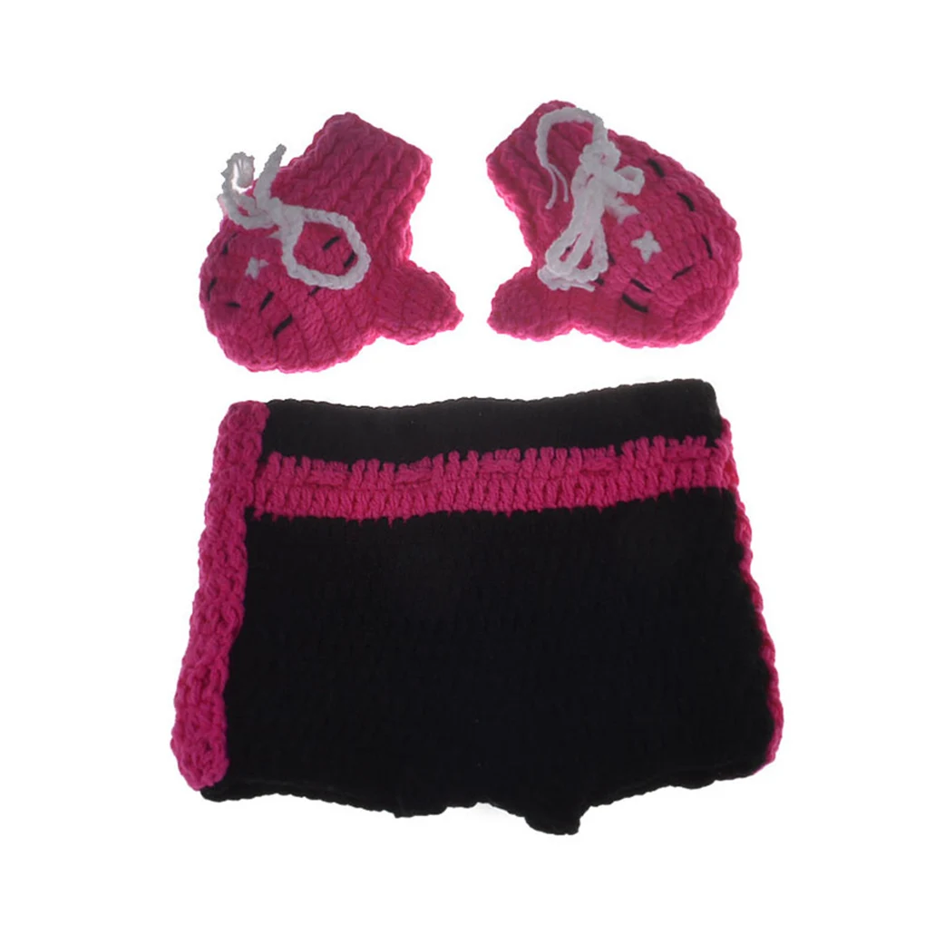 Trajes de boxeo tejidos para recién nacidos, trajes de utilería de fotografía mensual tejidos a mano para bebés
